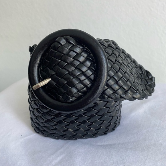 Vintage PVC Black Wide Braided  Belt Round Black Buckle 38” Woven Corset Belt - Picture 3 of 11